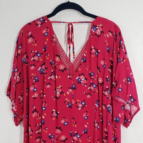 Lane Bryant Top Womens 18/20 Pink Floral V-Neck Flutter Sleeve Preppy Eyelet - Picture 14 of 16